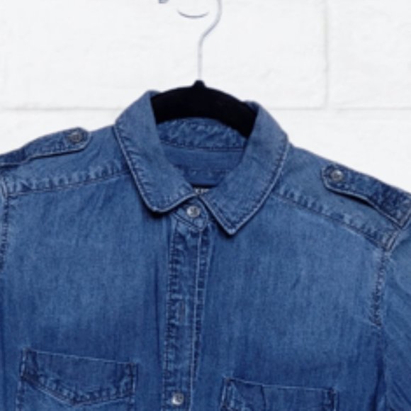 EXPRESS Blue Denim Button Front Shirt - Size XS | 1P - Picture 7 of 10